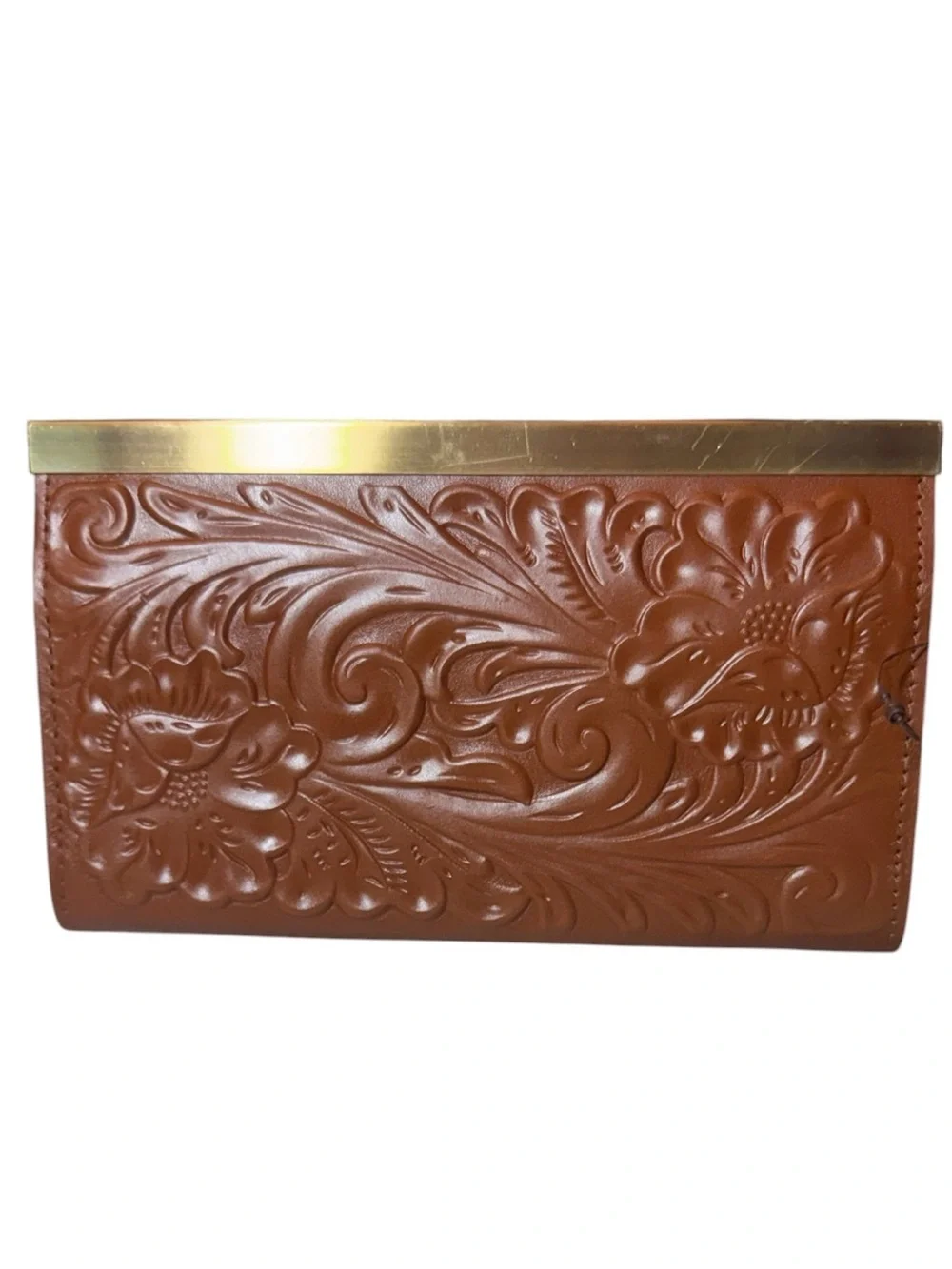 Patricia Nash Tooled Brown Leather Cauchy Frame Wallet, NWT